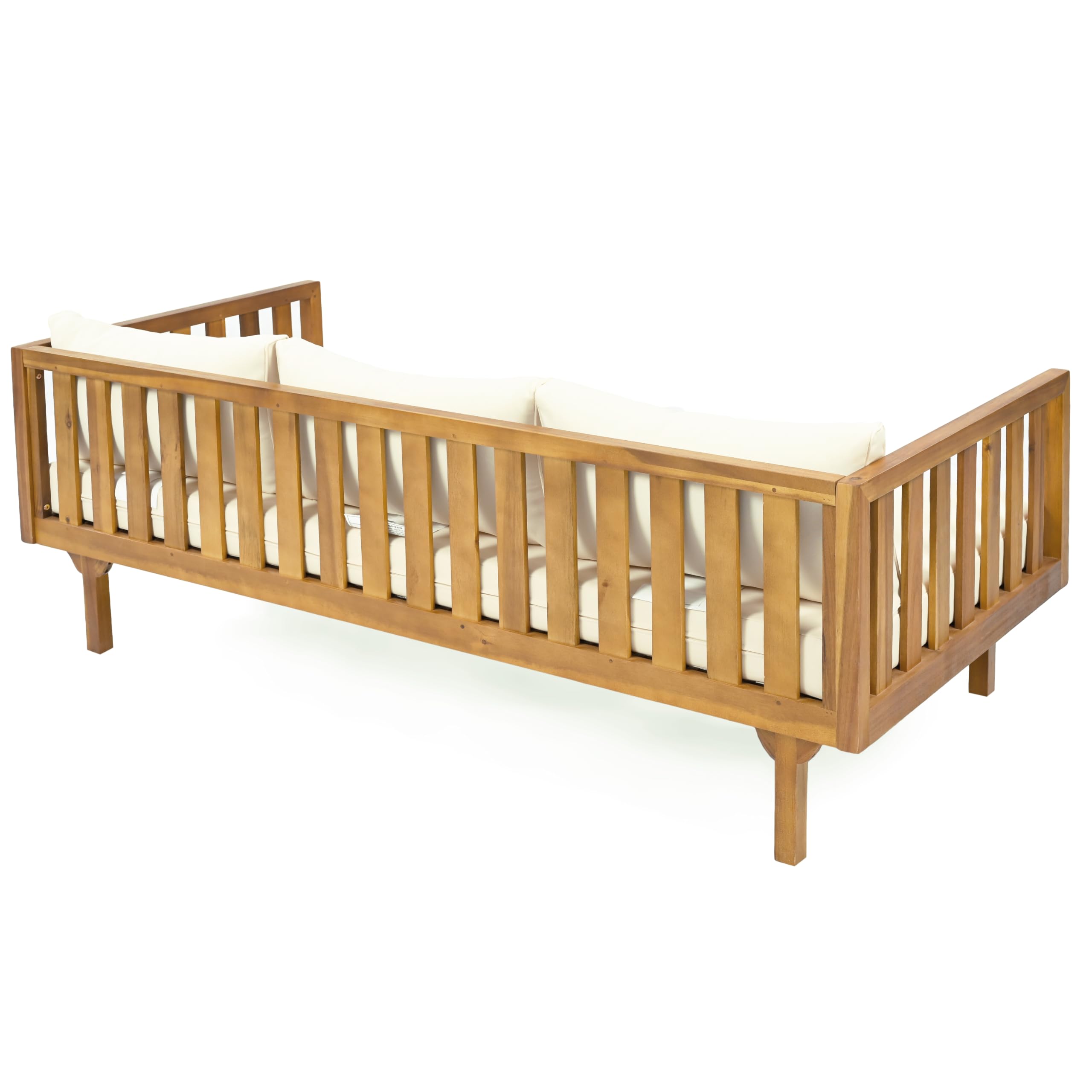 Claremont - Sofá cama de madera de acacia para exteriores de 3 plazas con tela resistente al agua y cojines extraíbles, sofá junto a la piscina con reposabrazos y respaldo de 7