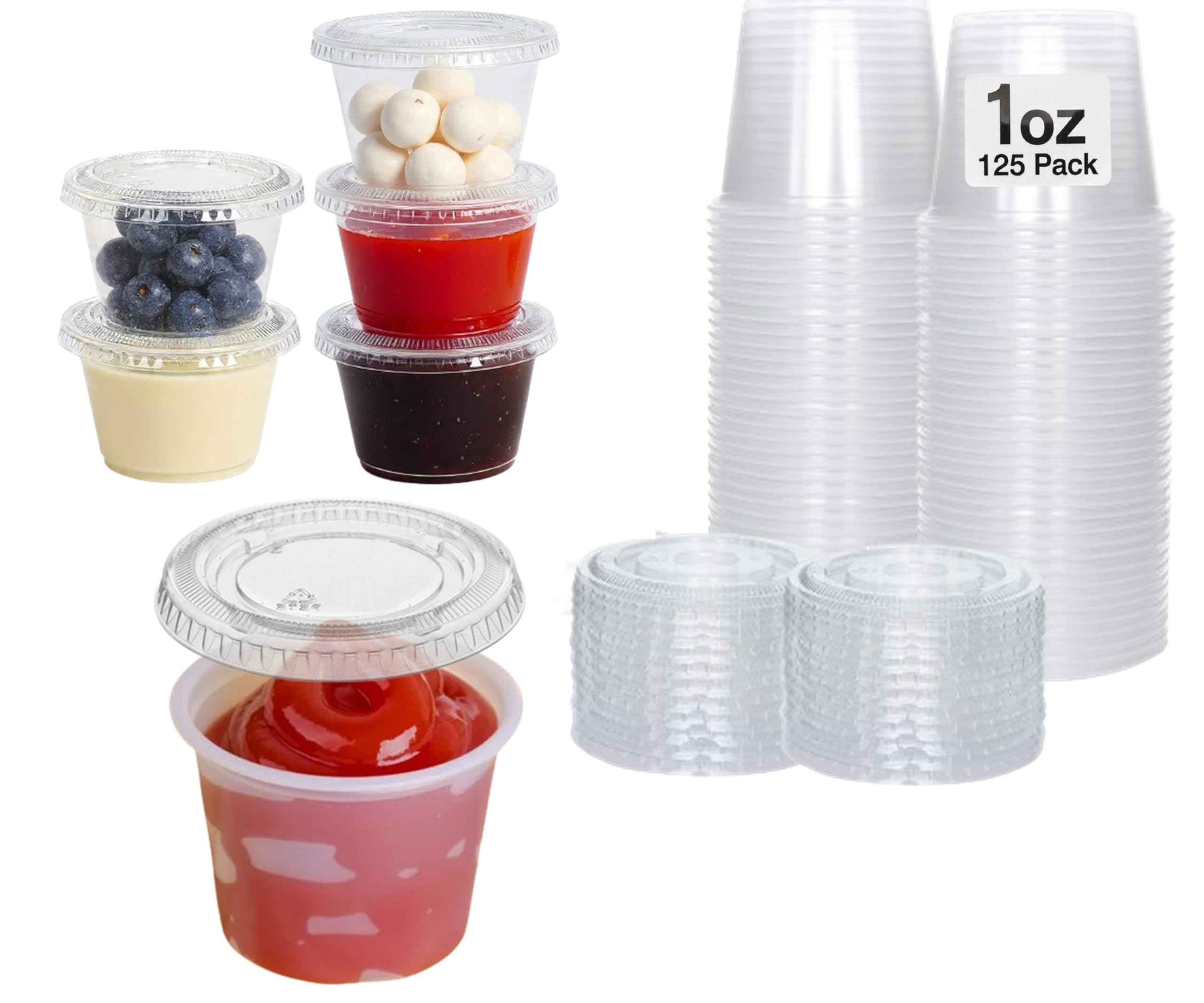 Mr Miracle 125 Count Jello Shot Souffle Cups and Lids, 1-Ounce, Translucent