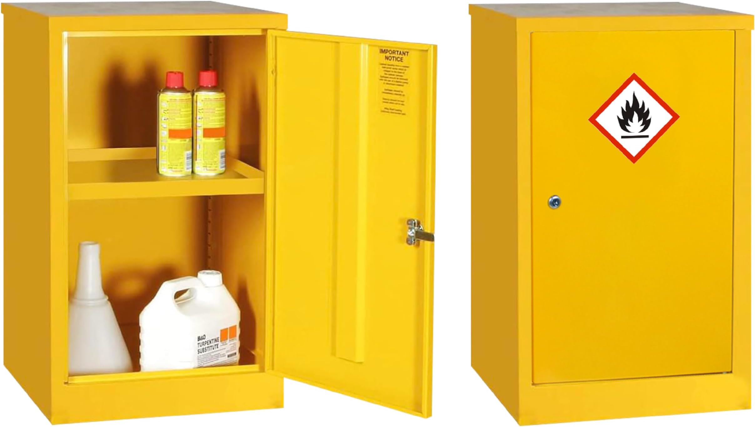 Mini Dangerous Substance COSHH Cabinet - Metal Chemical Storage - Flammable Cabinet 1 Shelf - Hi-Vis Yellow - 760mm High x 457mm Wide x 457mm Deep (10 Litre)