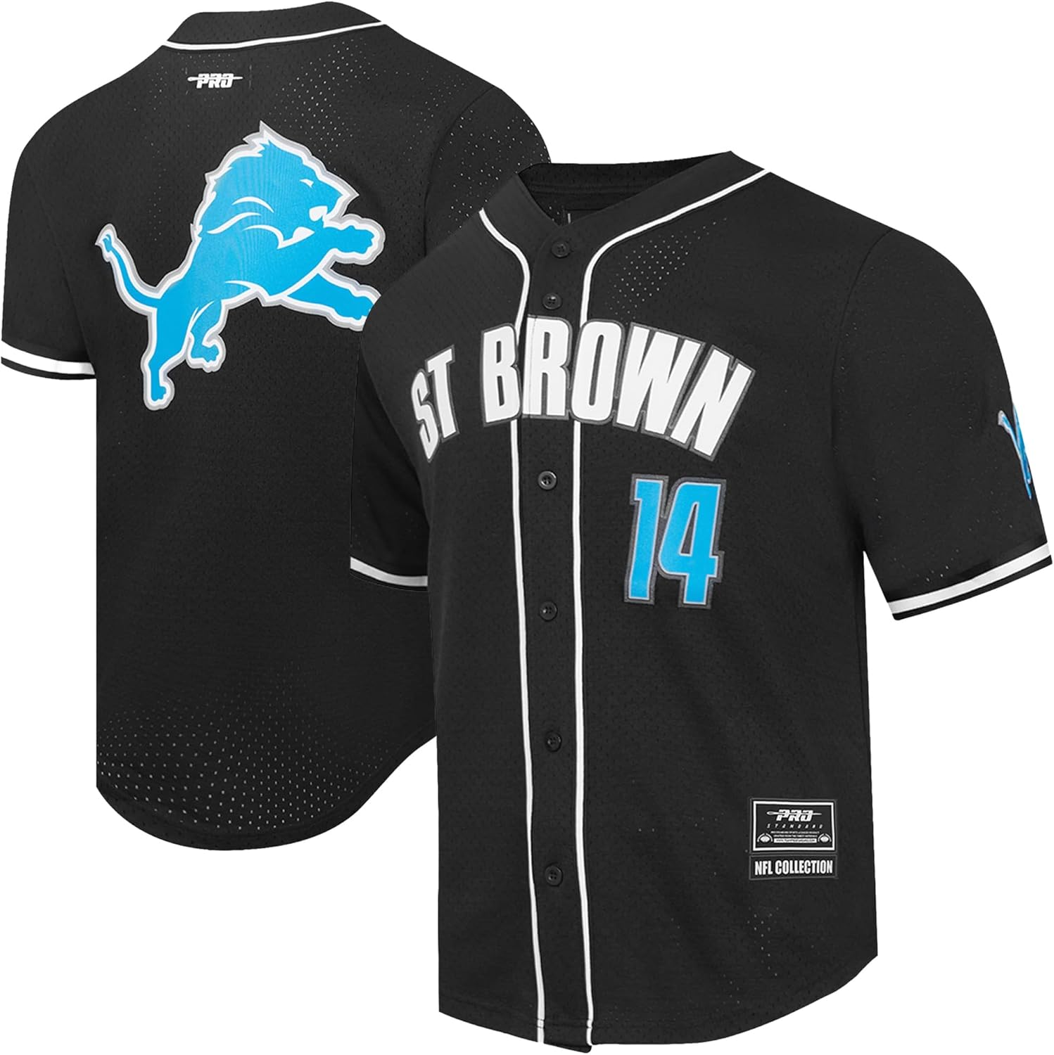 Pro Standard Men's Amon-Ra St. Brown Black Detroit Lions Player Name & Number Mesh Button-Up Baseball Shirt