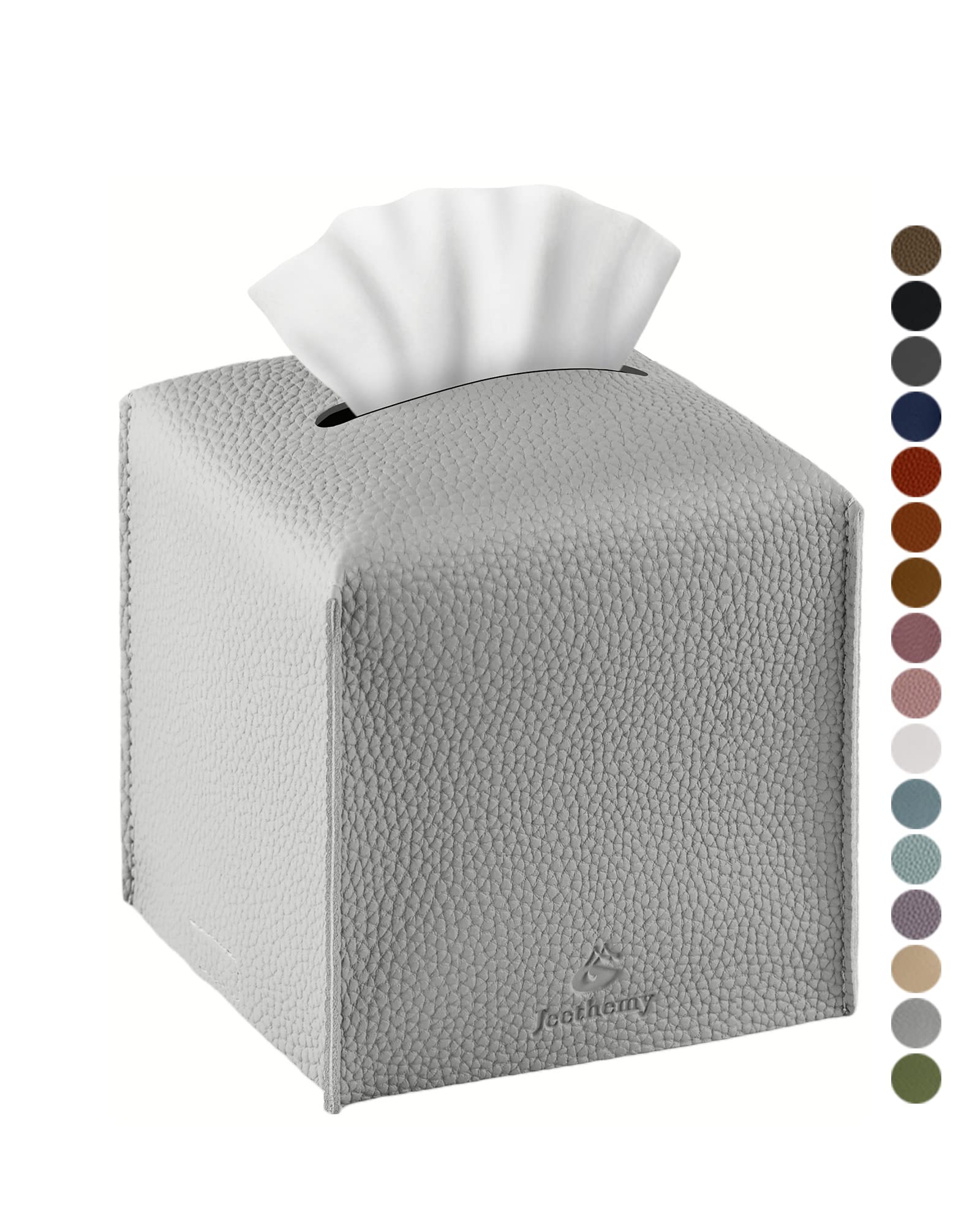 Jeethemy Tissue Box Cover, Square PU Leather Tissue Box Holder, Modern Tissue Case Facial Paper Organizer Dispenser，5X5X5'',Single Light Grey