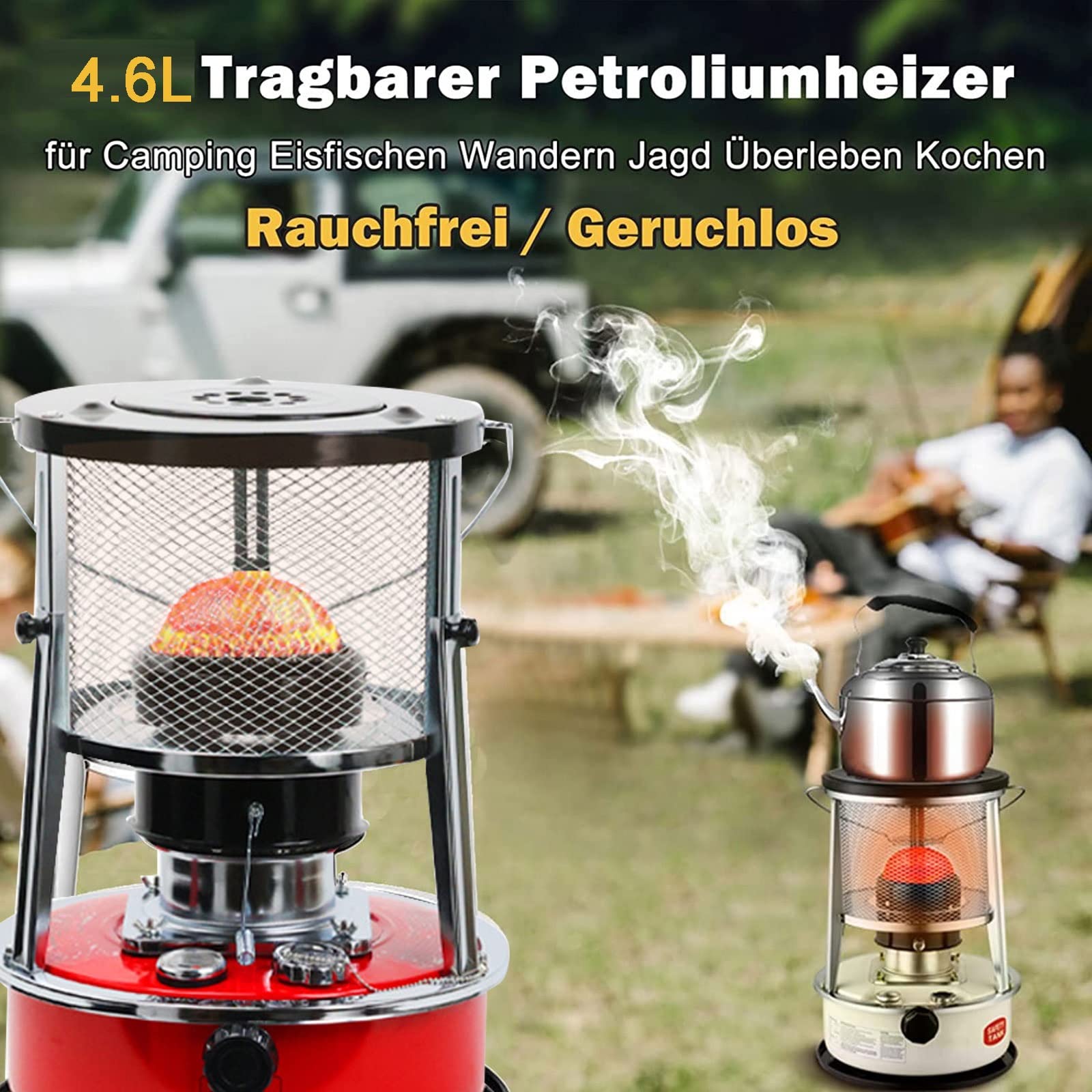 Große Petroleumofen Heizung Heizer Mit Umfallschutz Heizstrahler, Tragbarer Effizienter Petroleumofen für Innenräume, Kochen und Gewächshaus, Heizung Ohne Strom, Mit 7 Baumwollkerne