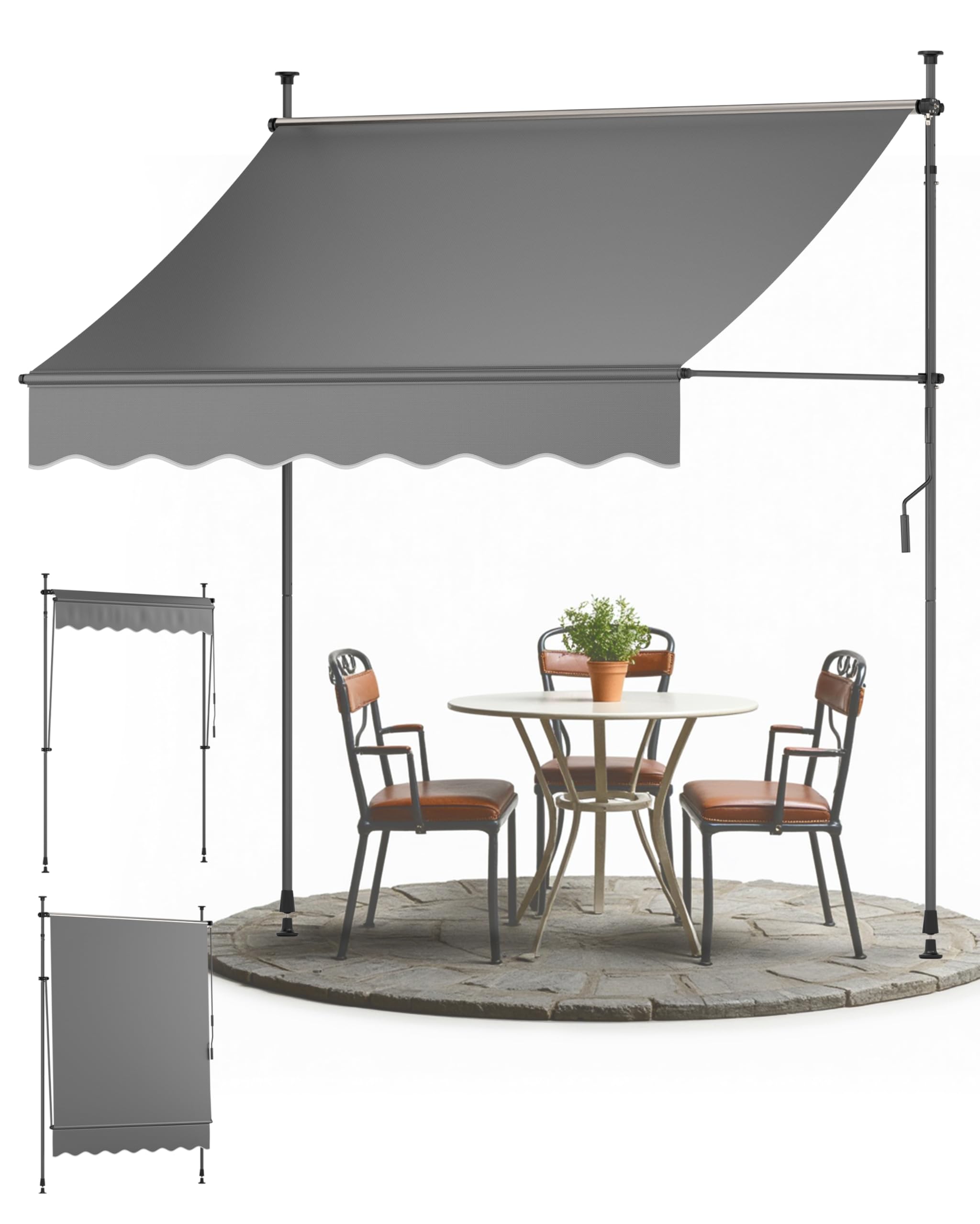 Sol Royal Toldo de Pinza sin Taladrar con Manivela Resistente a Rayos UV | 1,5m de ancho antracita protección solar balcón terraza de pie para pinzar marquesina enrollable agujeros parasol BM3