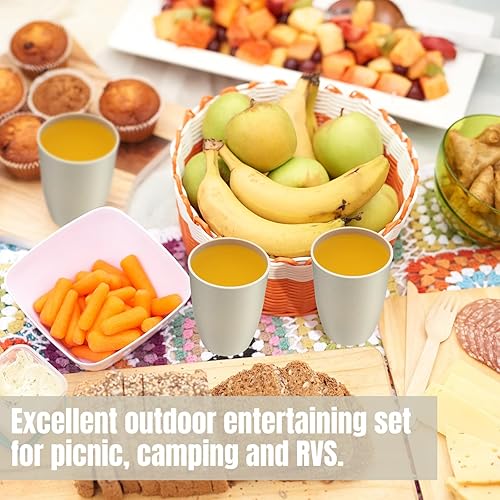 Miniatura 9 de Juego de 66 vasos de plástico de paja de trigo, 12 onzas, reutilizables, vasos de plástico irrompibles, aptos para lavavajillas, para niños y