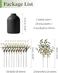 BLOSMON Faux fleurs en vase pour pièces centrales: Vase en métal avec 12 Tiges de fleurs artificielles kiku Eucalyptuses Home Table Decor - White Faux Pom Poms Arrangements floraux pour le salon