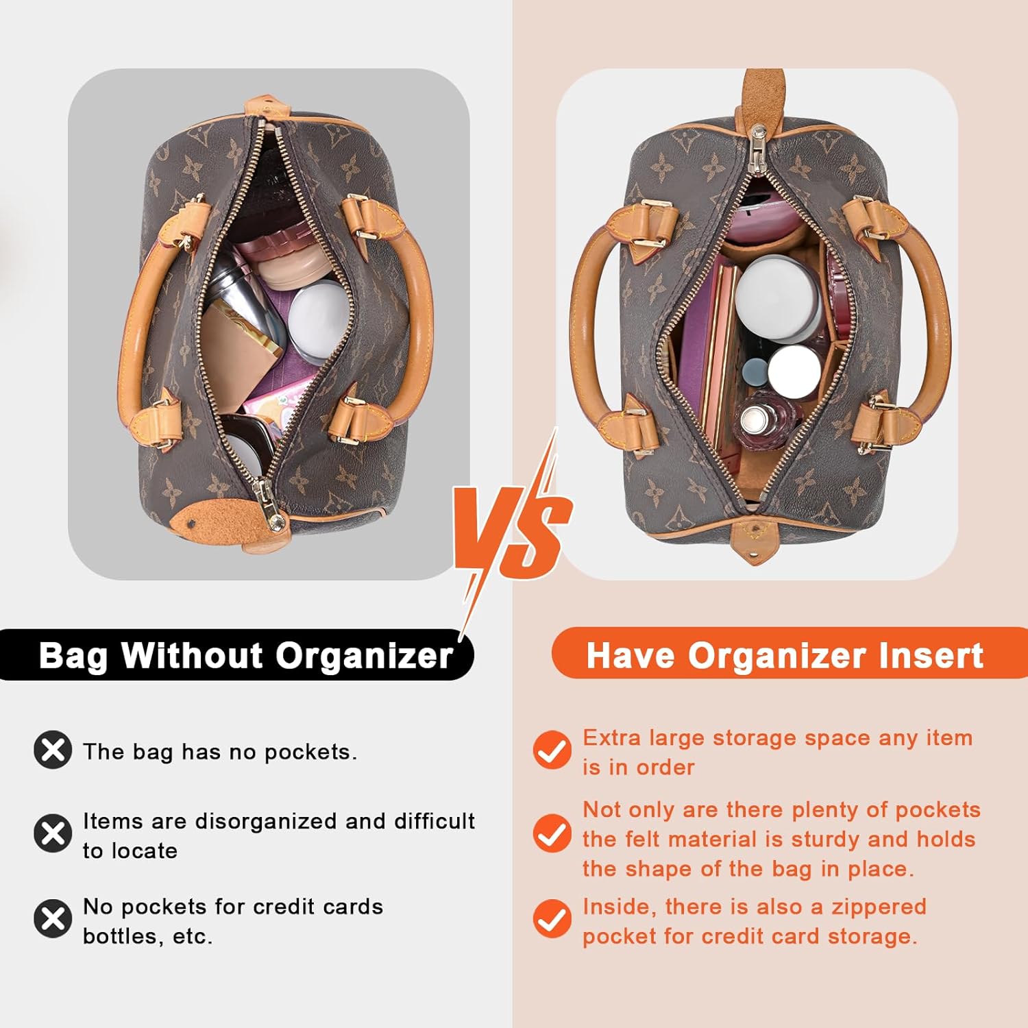 Purse Organizer Inserts for Speedy 30 Felt Purse Inserts HandBag and Tote bag Neverful Organizer Insert (EarthColor,Large - Image 4