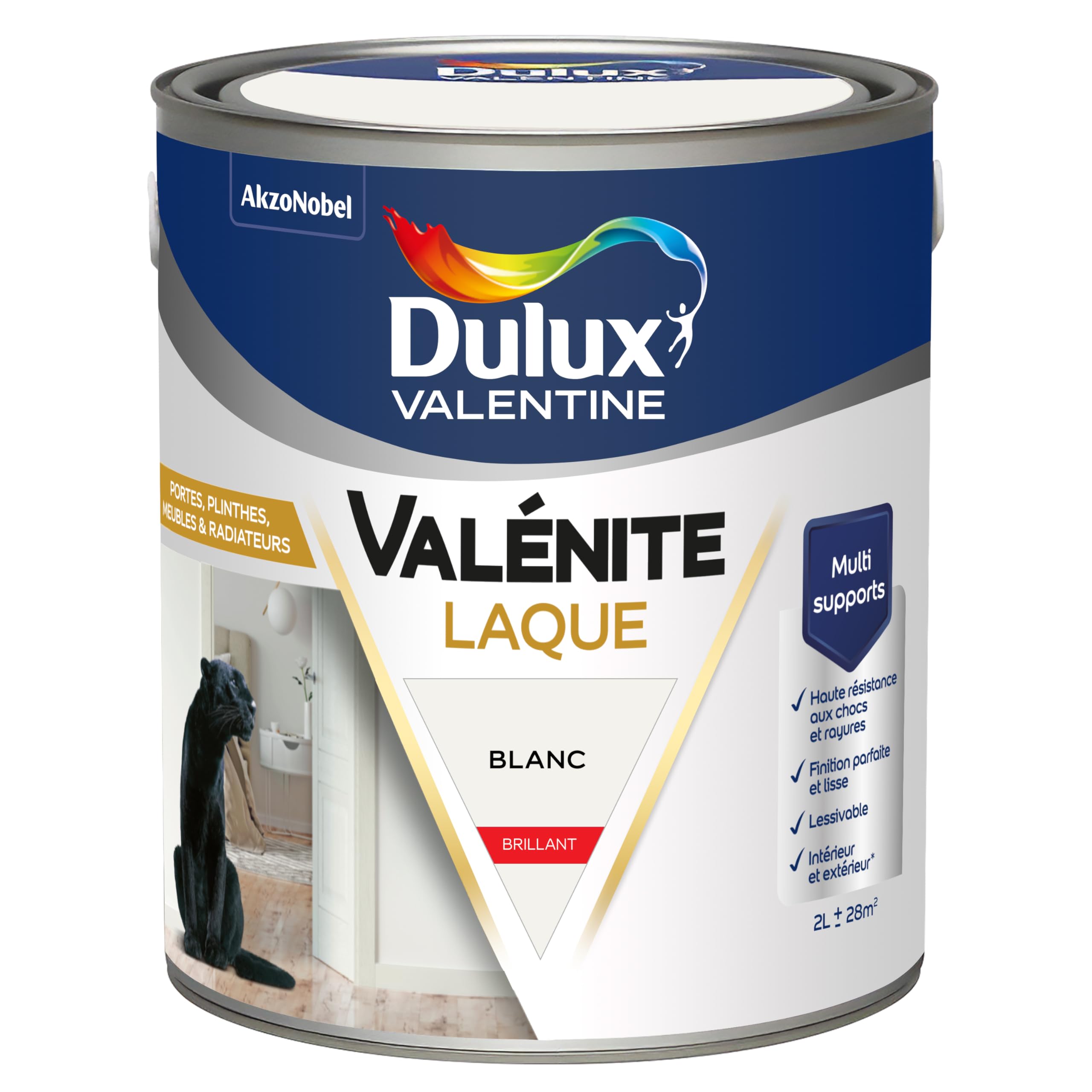 Dulux Valentine Peinture Laque Valénite Intérieur et Extérieur Multi-supports - Finition parfaite et lisse, Formule Haute Résistance - Brillant Blanc 2 L