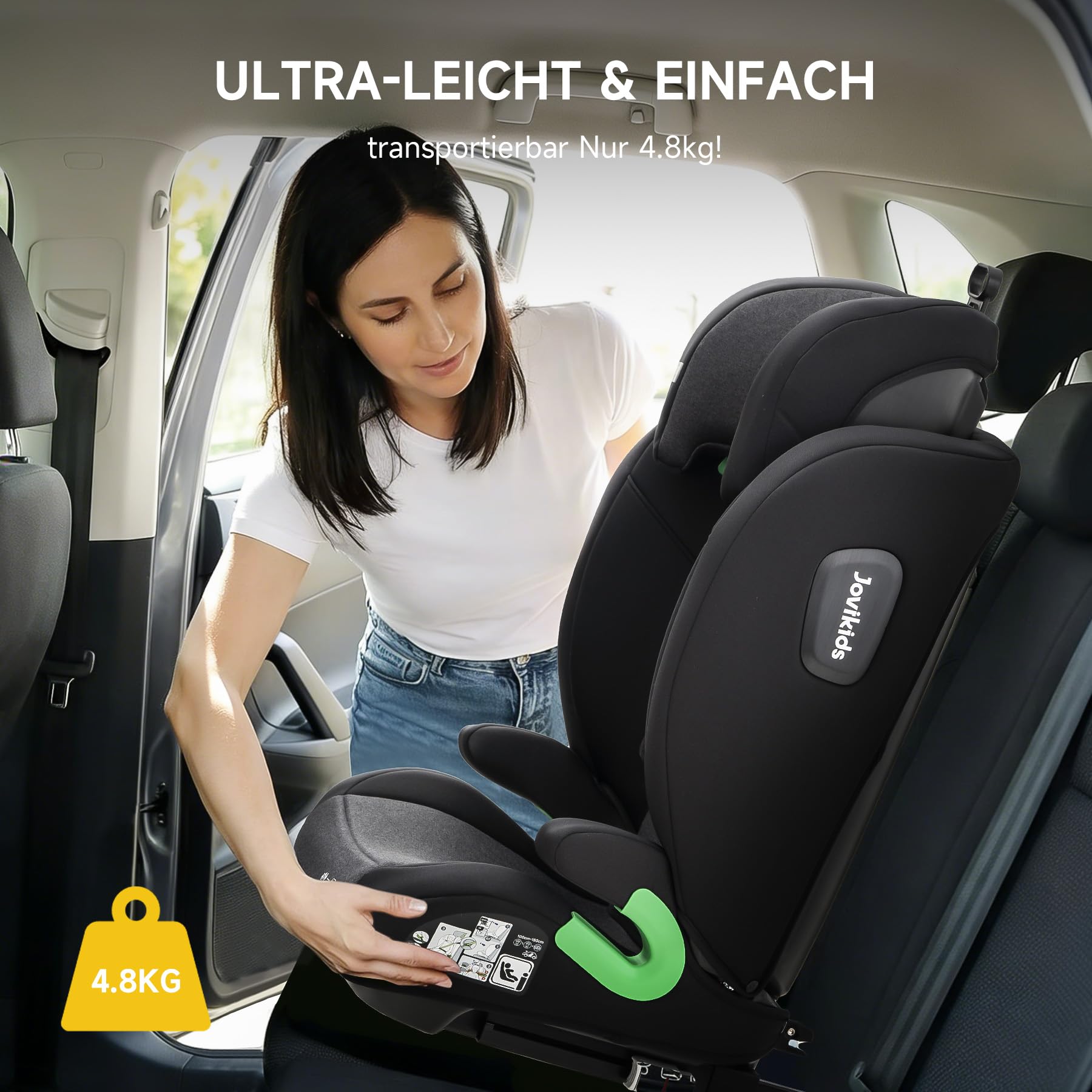 i-Size R129 Kinderautositz für 3,5 bis 12 Jahre (100-150 cm), Mit verstellbarer Rückenlehne, Kopfstütze, Seitenaufprallschutz,léger, Rehausseur Isofix(Schwarz, ISOFIX)