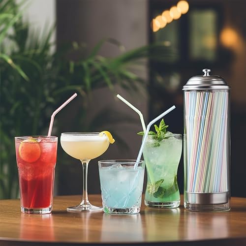 Miniatura 6 de ZEAYEA Paquete de 2 dispensadores de popotes de vidrio con 200 popotes, soporte para popote transparente con tapa de acero inoxidable, recipientes