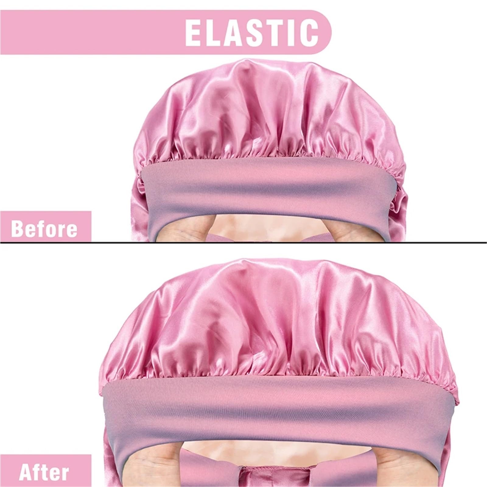 Seidenhaube Haarpflege Extra große, lange Haar-Mütze aus Seide mit elastischem Satin-Haarband, bequeme Kopfbedeckung, Nachtschlafmütze for Schlafen unter der Dusche FüR Schlafende(Pink)