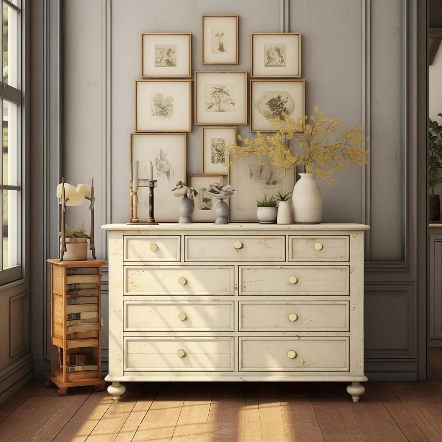 1.26" Cabinet Knobs 12PACK Solid Brass Dresser Knobs Round Brushed Gold Dresser Knobs Gold Cabinet Knobs for Cabinets, Drawers, Lockers, Shoe Cabinets, Closet