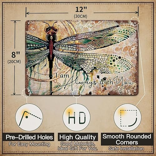Miniatura 2 de YOYI ART Letrero de Pared de Libélula de Metal - Siempre Estoy Contigo, Letreros de Estaño Vintage para el Hogar, Dormitorio, Cocina, Jardín