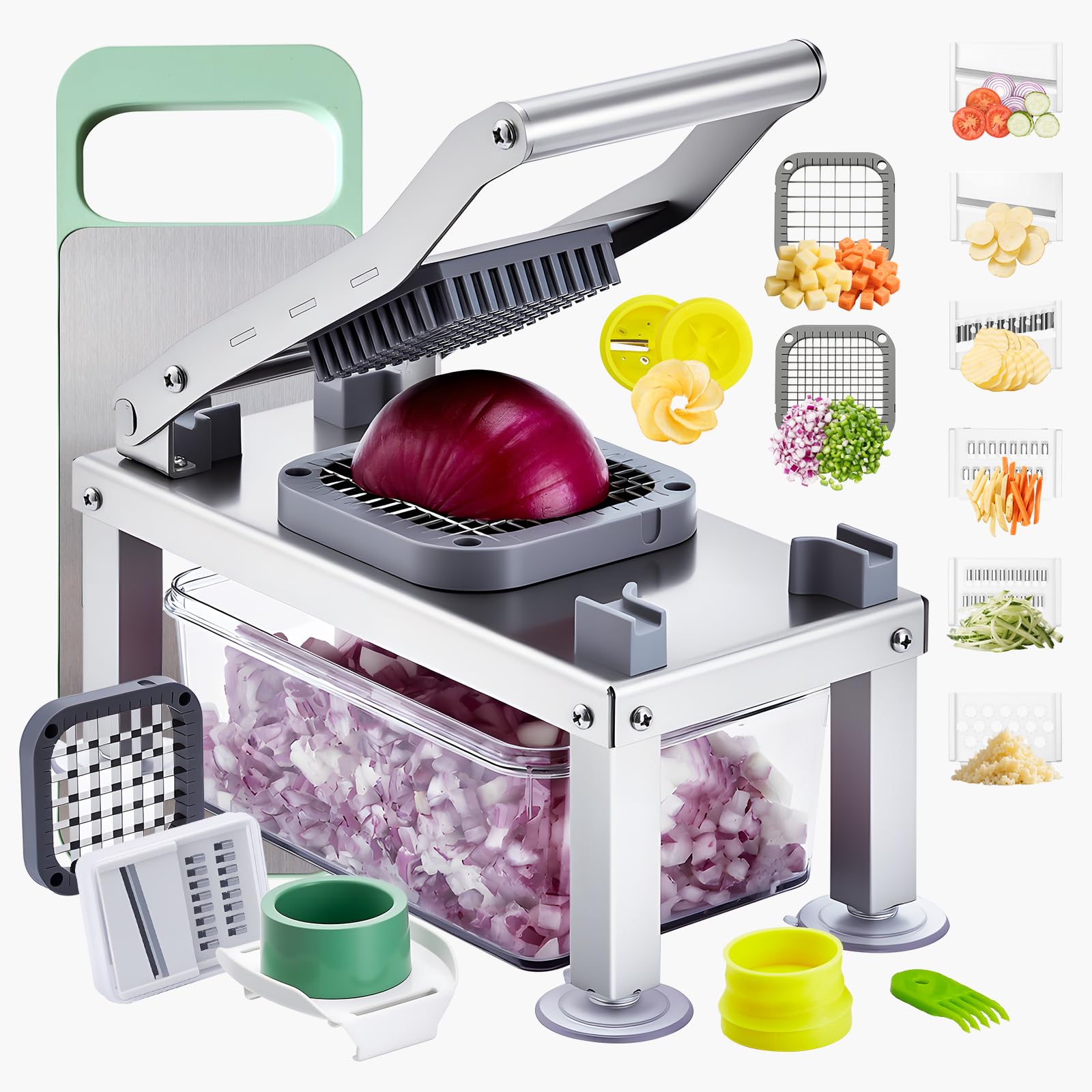VEVOR Kitchen Slicer Vegetable Chopper All-in-One with 9 Stainless Steel Blades and Container, Cheese Grater, Onion and Potato Cutter, Kitchen Gadgets Quick Chopping
