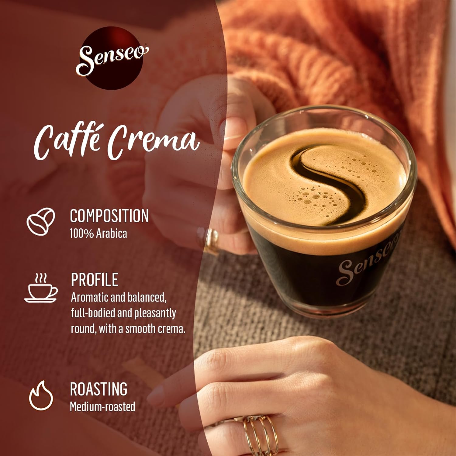 Senseo Caffe Crema Coffee Pods, 80 Count (5 Packs of 16), Smooth & Aromatic Medium Roast Coffee Soft Pods with Velvety Crema Layer, Pelecom Machine Compatible, good for Cold Brew Coffee