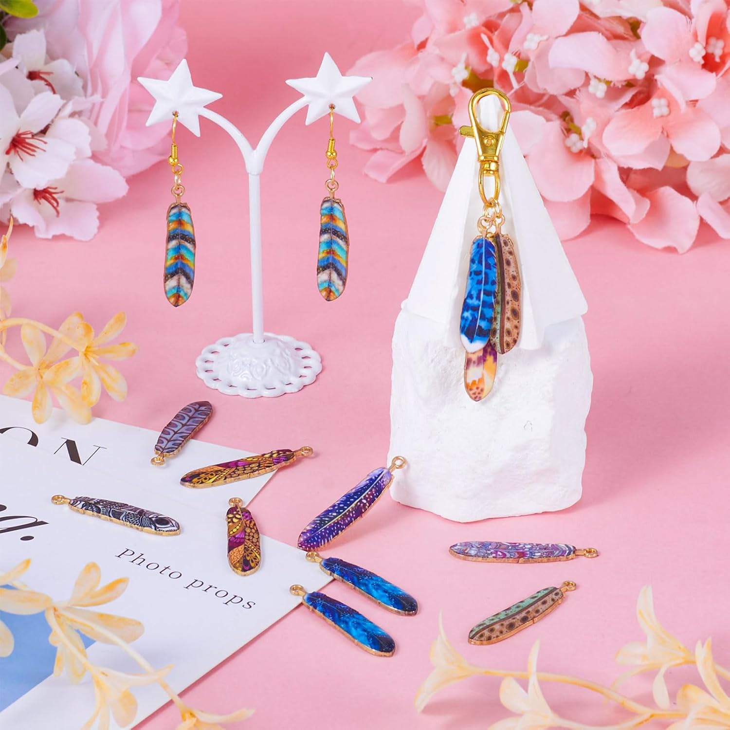 FASHEWELRY Printed Alloy Feather Charms Pendants Mixed Color Feather Rack Plating Alloy Pendants Animals Wings Plumage Charms Metal Collection for DIY Necklace Bracelet Jewelry Making - Image 3