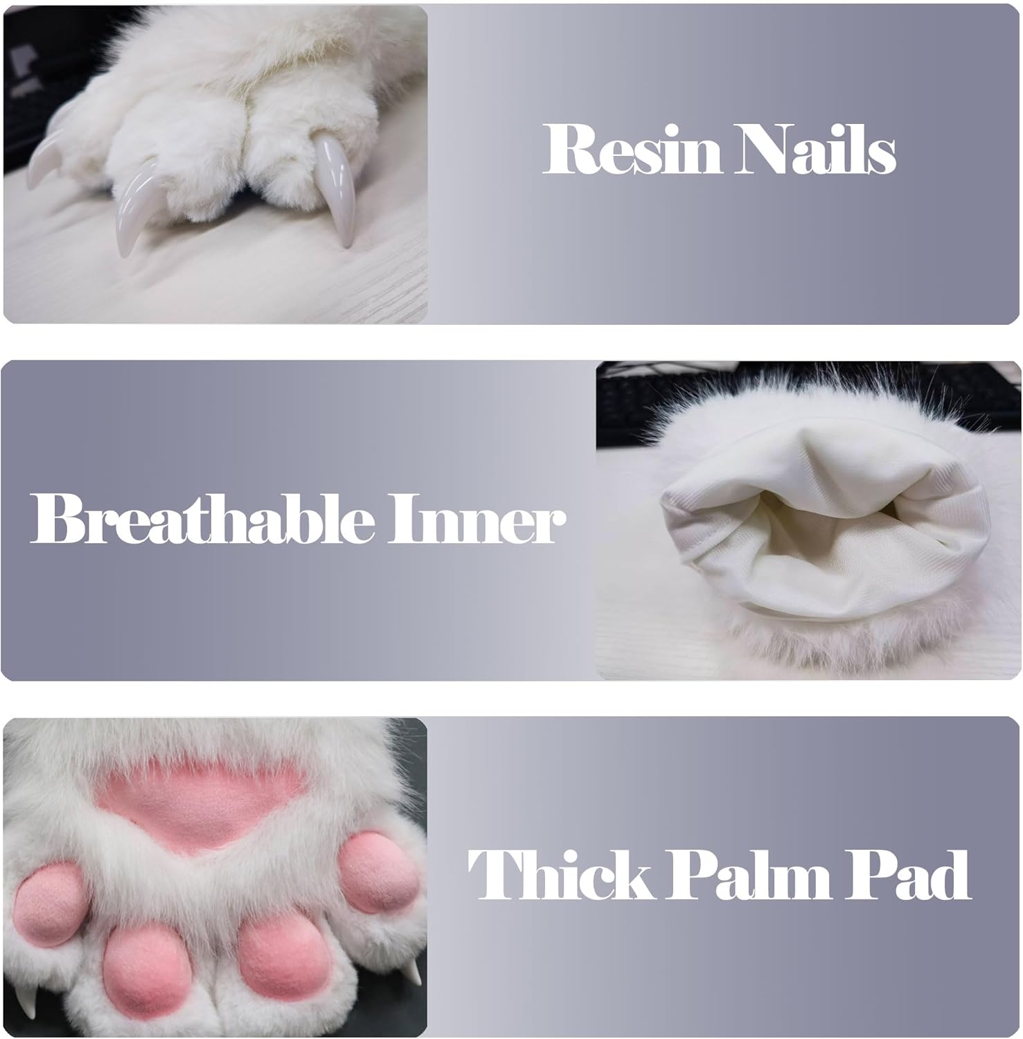 CosTribe Cat Paw Gloves with Squeaker Ultra Soft Plush Faux Fur, Realistic Claws for Fursuit Cosplay Costume Halloween Adults