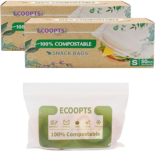 Bolsa con cremallera 100% compostable para aperitivos  Bolsas de almacenamiento pequeñas ecológicas  Bolsa para congelador  A base de plantas sin