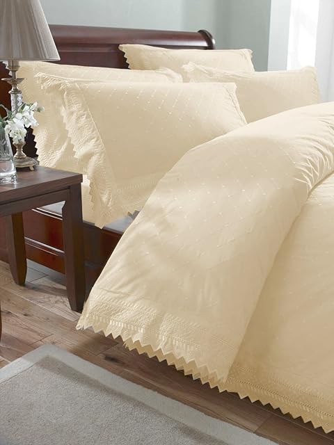 Broderie Luxury Cream King Size Duvet Cover Balmoral Anglaise Embroidered Bed Set, Polyester-Cotton, 1234811