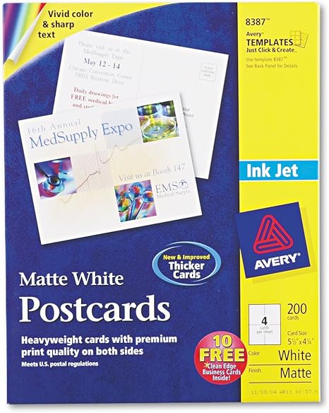 Avery Printable Postcards for Inkjet Printers, 4.25" x 5.5", 200 Blank ...