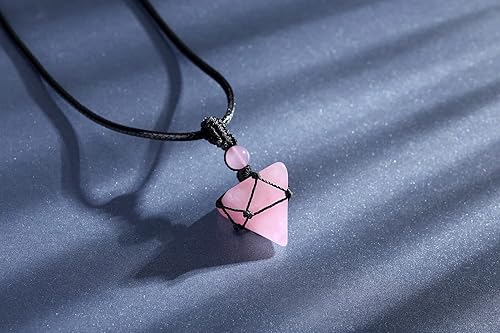 Miniatura 3 de Collar de cristal curativo de cuarzo rosa, collares con colgante puntiagudo, cuerda ajustable, collar de piedra preciosa de pirámide natural,