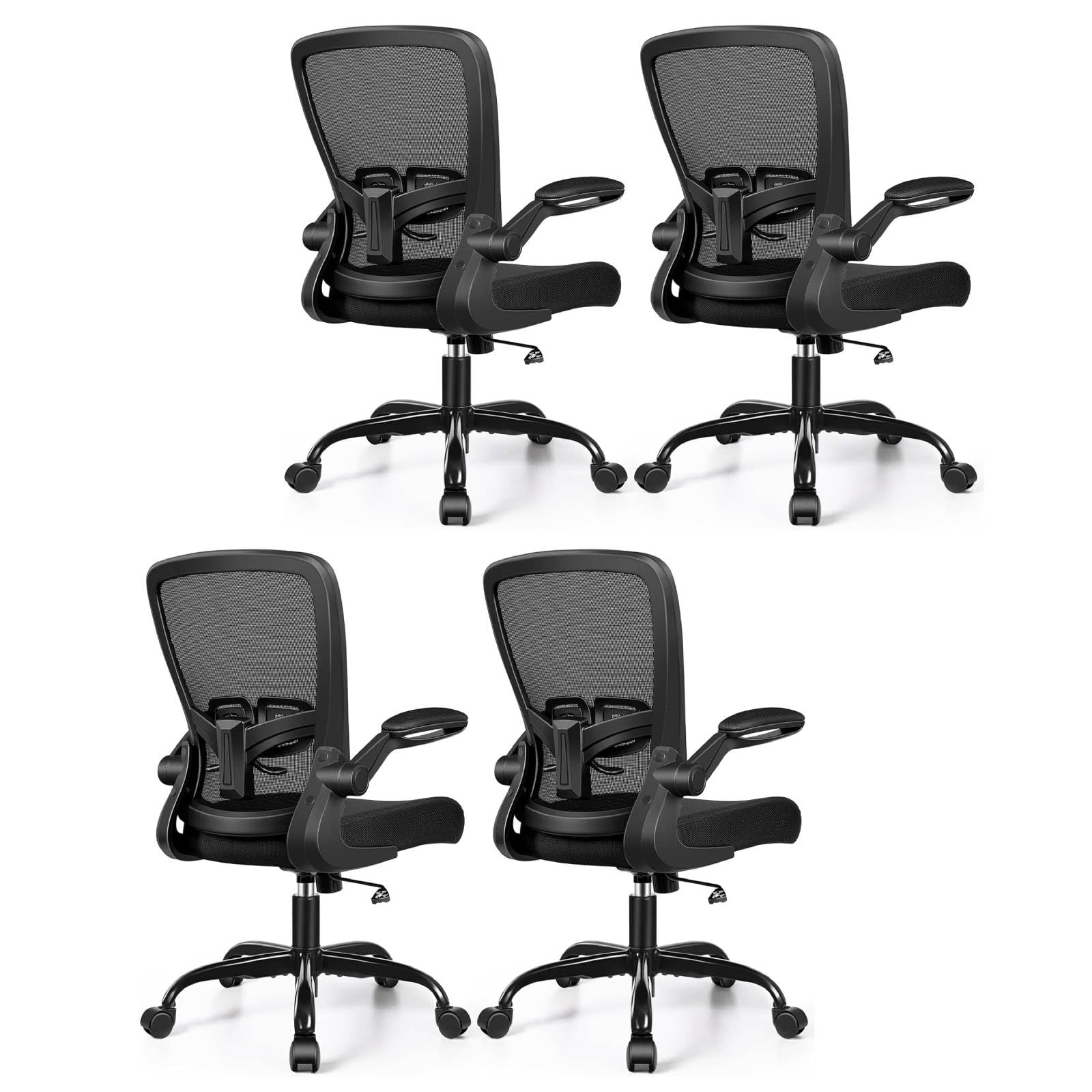 FelixKing Office Chair, Ergonomic Comfy Desk Chair with Flip-up Armrests | Adjustable Height, 360°Swivel, Flexible Tilt, Breathable Cushion and Fabric, Lumbar Support for Home Office, 4 PCS