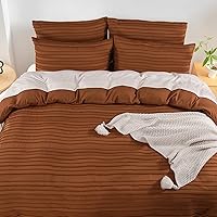 Vista 7 de NEXHOME PRO Juego de funda de edredón tamaño King, color naranja brunt de 3 piezas, estilo bohemio, copetudo, suave y ligero, 100% microfibra