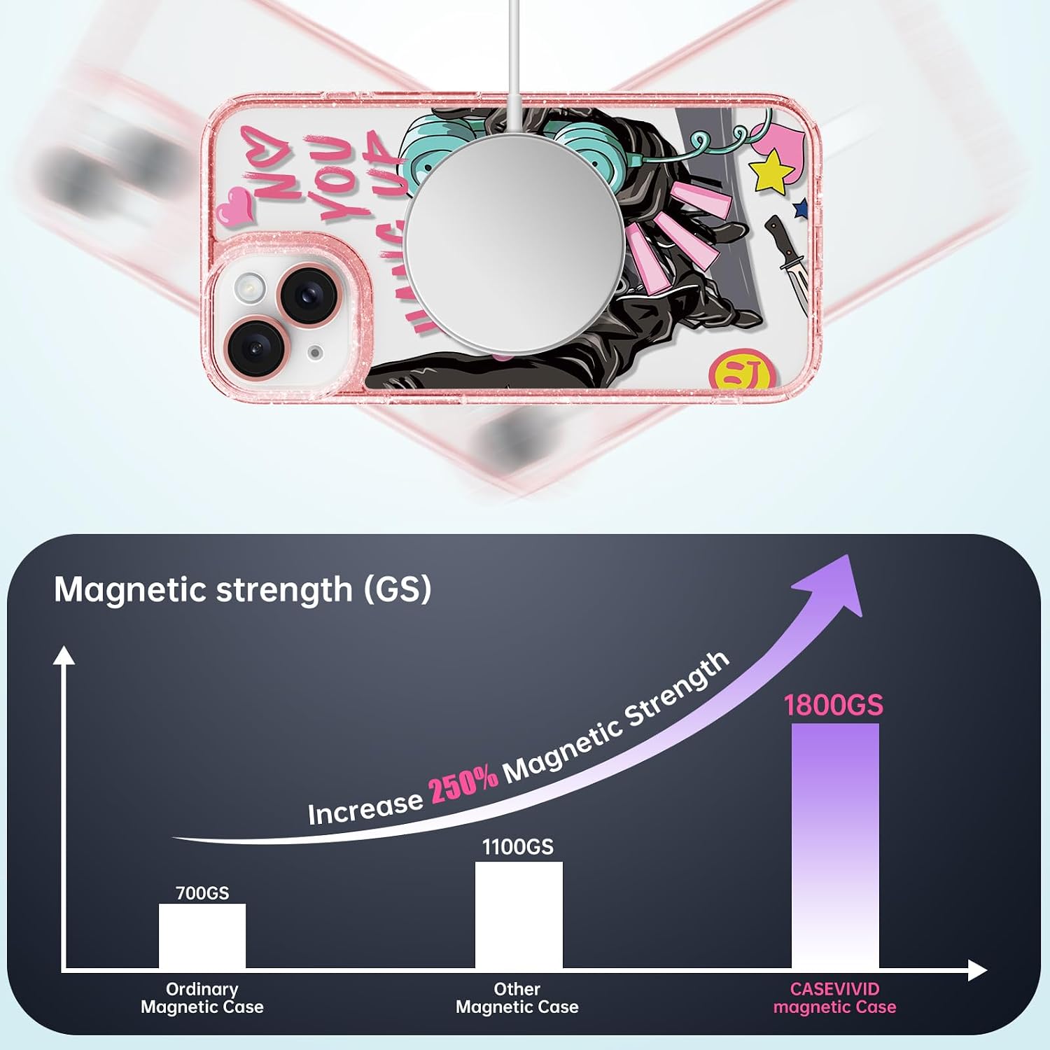Magnetic for iPhone 13 Magsafe Case Cute Aesthetic - Glitter Pink Phone Case with Camera Protector - Girly Skeleton Skull Pattern Print Cover Design for Woman Girl 6.1"
