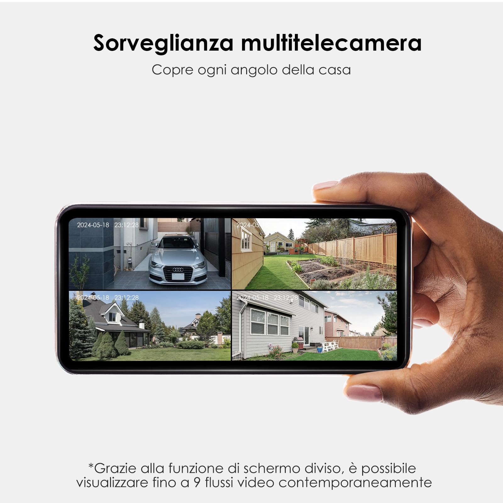 CZEview 2K Telecamera Wi-Fi Esterno con Pannello Solare, 360° PTZ, Videocamera Sorveglianza, Rilevazione di Movimento PIR con Allarme, IP65