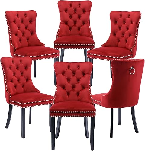 Miniatura 35 de Juego de 4 sillas de cocina modernas de terciopelo gris con anillo trasero, con patas de clavo, patas de madera maciza, tapizadas, sillas de mesa