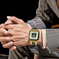 Vista 6 de Diella Reloj de pulsera rectangular para hombre, relojes automáticos de cuerda automática para hombre con jade y reloj de acero inoxidable, reloj