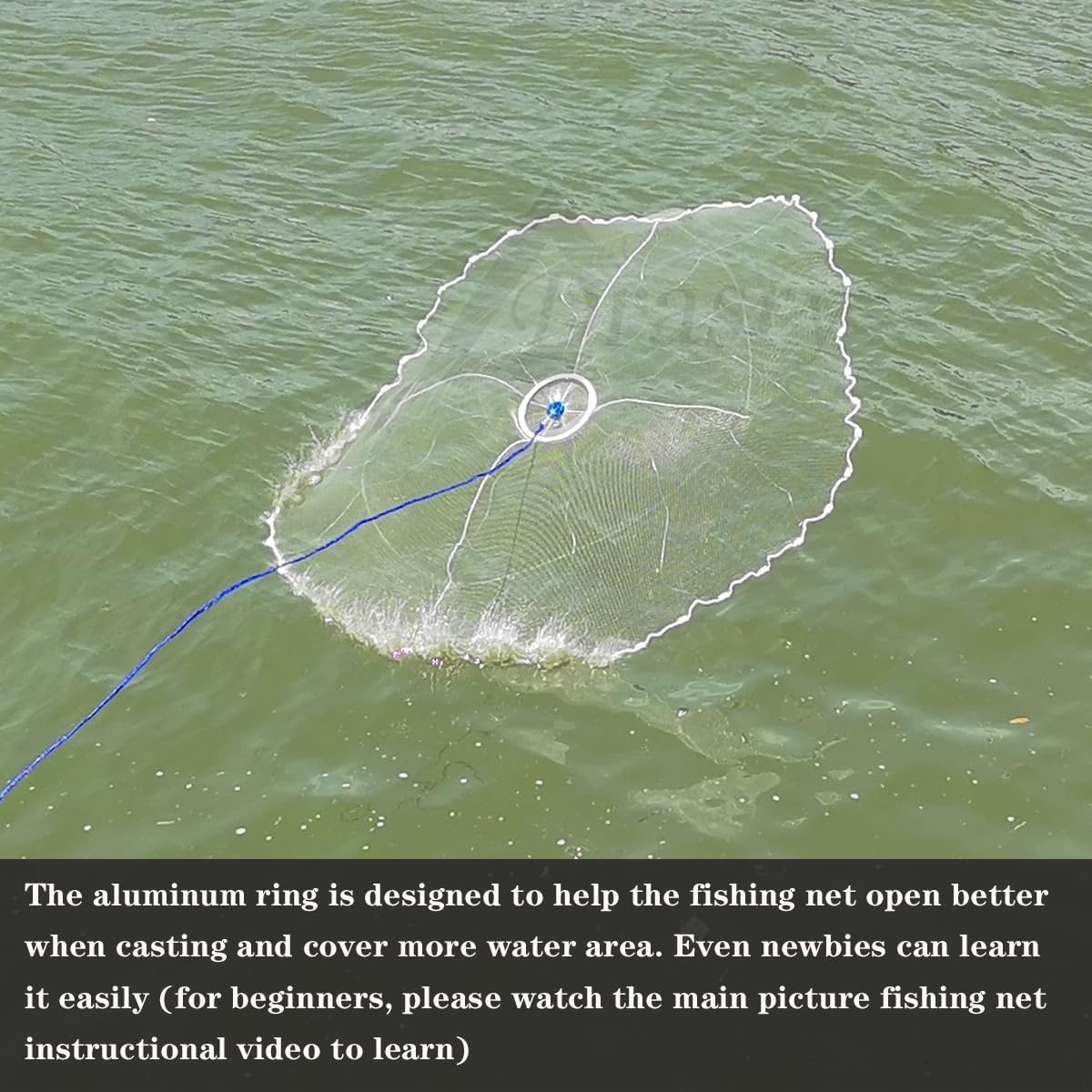Drasry Fishing Cast Net with Aluminum Ring 3/8 or 1/2 Mesh for Saltwater Freshwater Bait Shrimp Trap Fish Throw Net Heavy Duty Sinker. Size 4FT/5FT/6FT/7FT Radius