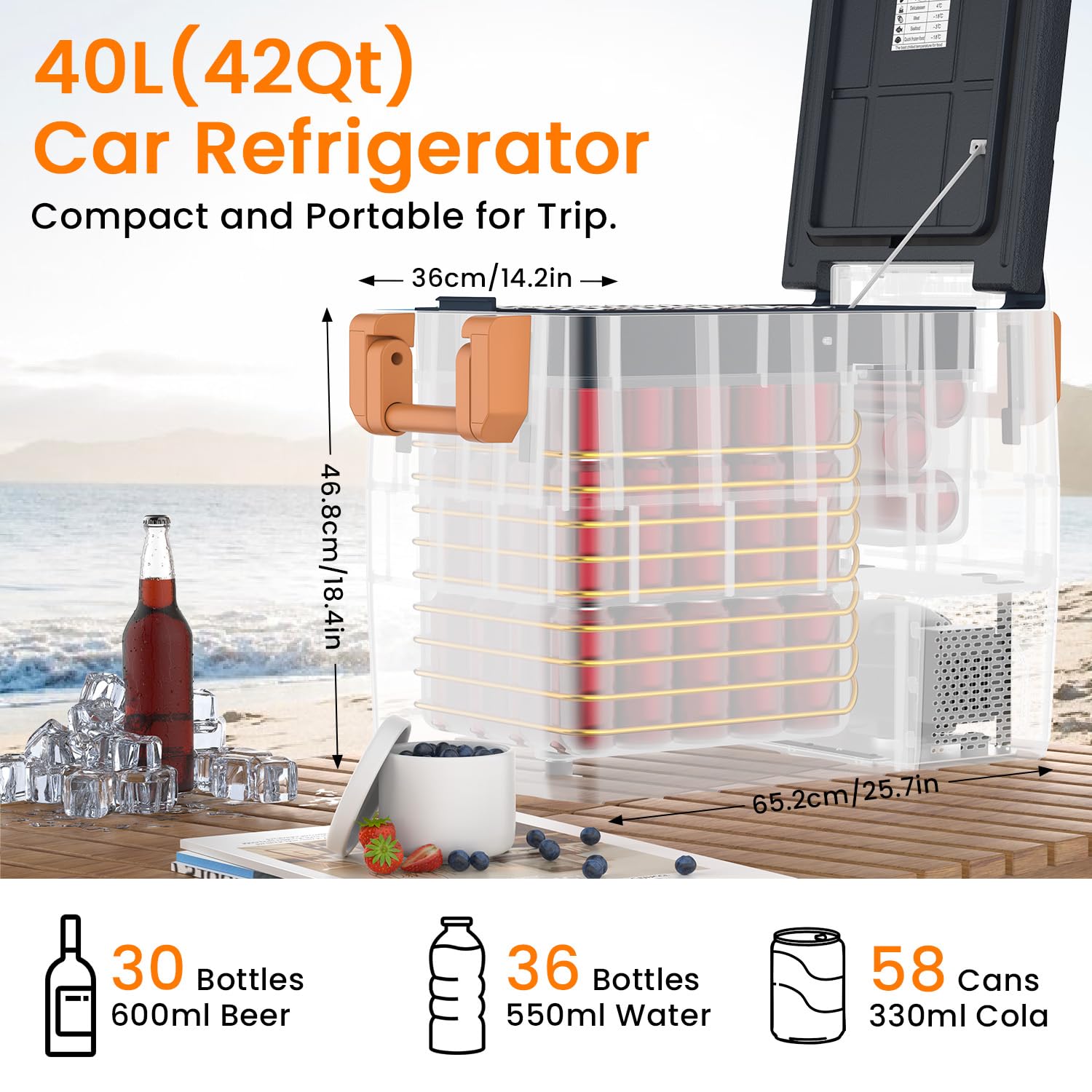 Nevera Portatil 40 Litros Nevera Portátil de Compresor 20°C a -20°C Doble Zona Nevera de Coche, Control de APP, 12/24V DC, 100-240V AC, Para Coche, Camión, Barco, Viajes, Hogar