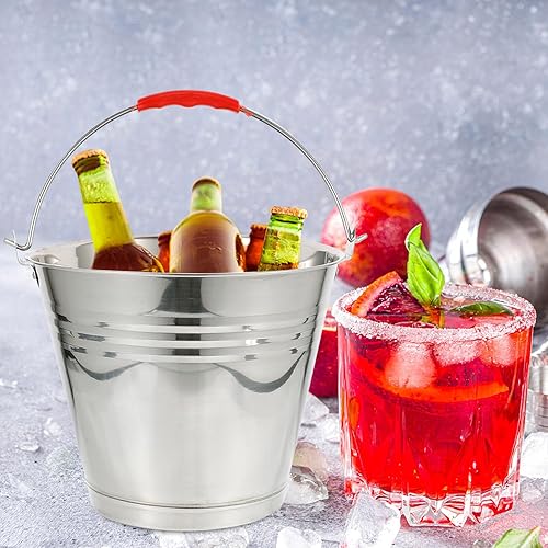 Miniatura 2 de Cubo de acero inoxidable para leche con asa, cubo de hielo para bebidas de 5 L, cubo de utilidad para limpieza de mascotas, preparación de