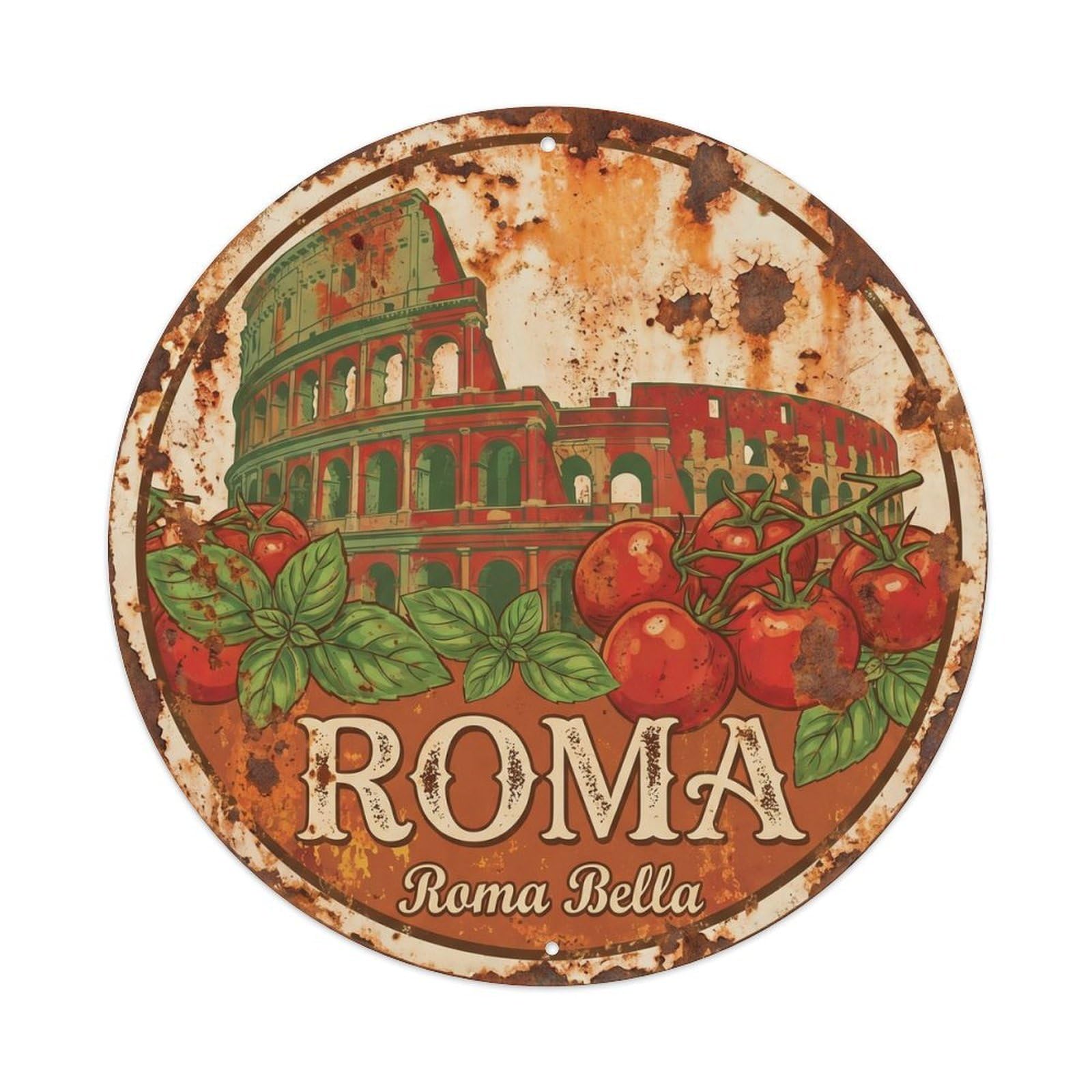 Okahys 8X8inch(20X20cm) Vintage Travel Italy Tomato Basil Metal Tin Sign