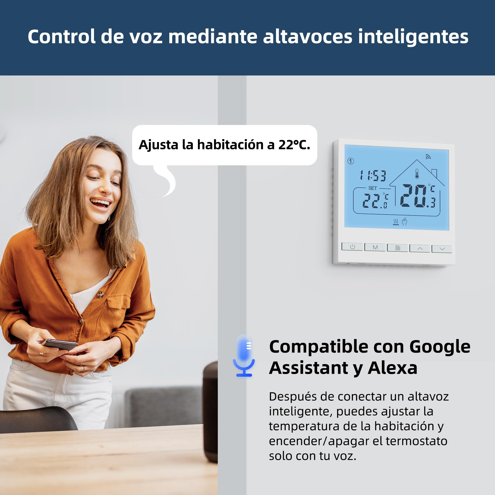 Beok Termostato Calefaccion WiFi para Caldera.Termostato con Alexa Control Vocal termostato Tuya Programable Inalámbrico Digital Inteligente para Calefacción Agua y Gas. 220V 2.4GHZ