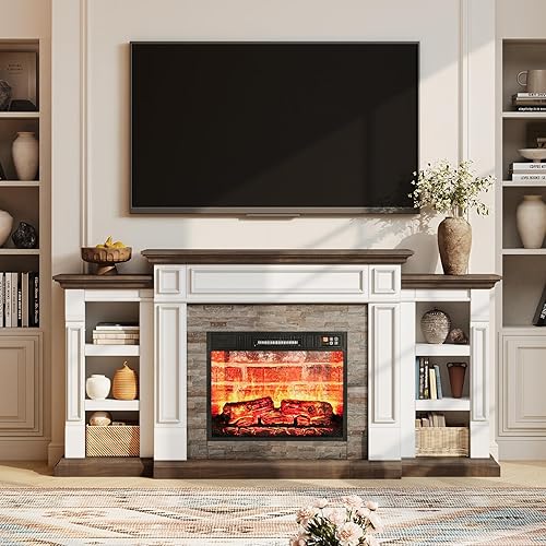 Miniatura 2 de LGHM Chimenea eléctrica de 72 pulgadas con chimenea, soporte de TV para televisores de hasta 80 pulgadas, centro de entretenimiento de granja con