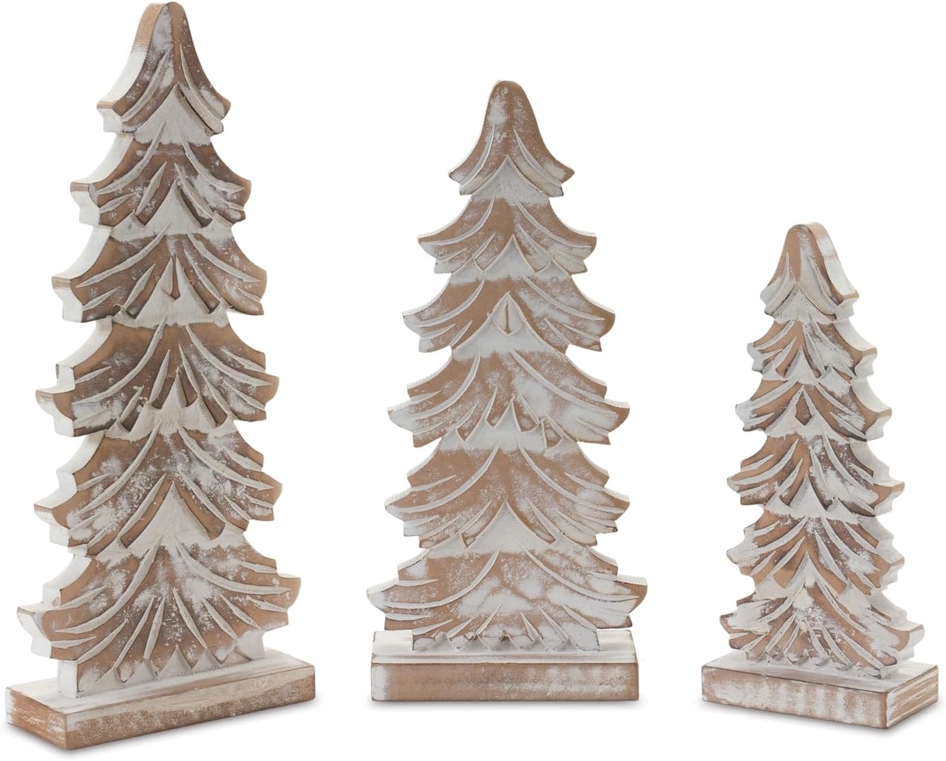 Melrose International Wood Carved Pine Tree (Set of 3)