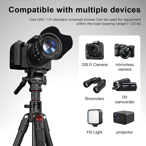 Miniatura 4 de COMAN Trípode de cámara superior de 72 pulgadas, trípode horizontal para cámara con placa QR de cabezal fluido, monopie desmontable, trípode