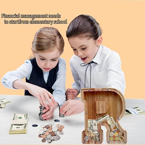 Miniatura 71 de Alcancía grande para niños y niñas, alcancía de madera personalizada con diseño recortado, bancos de monedas de letras del alfabeto, caja de ahorro