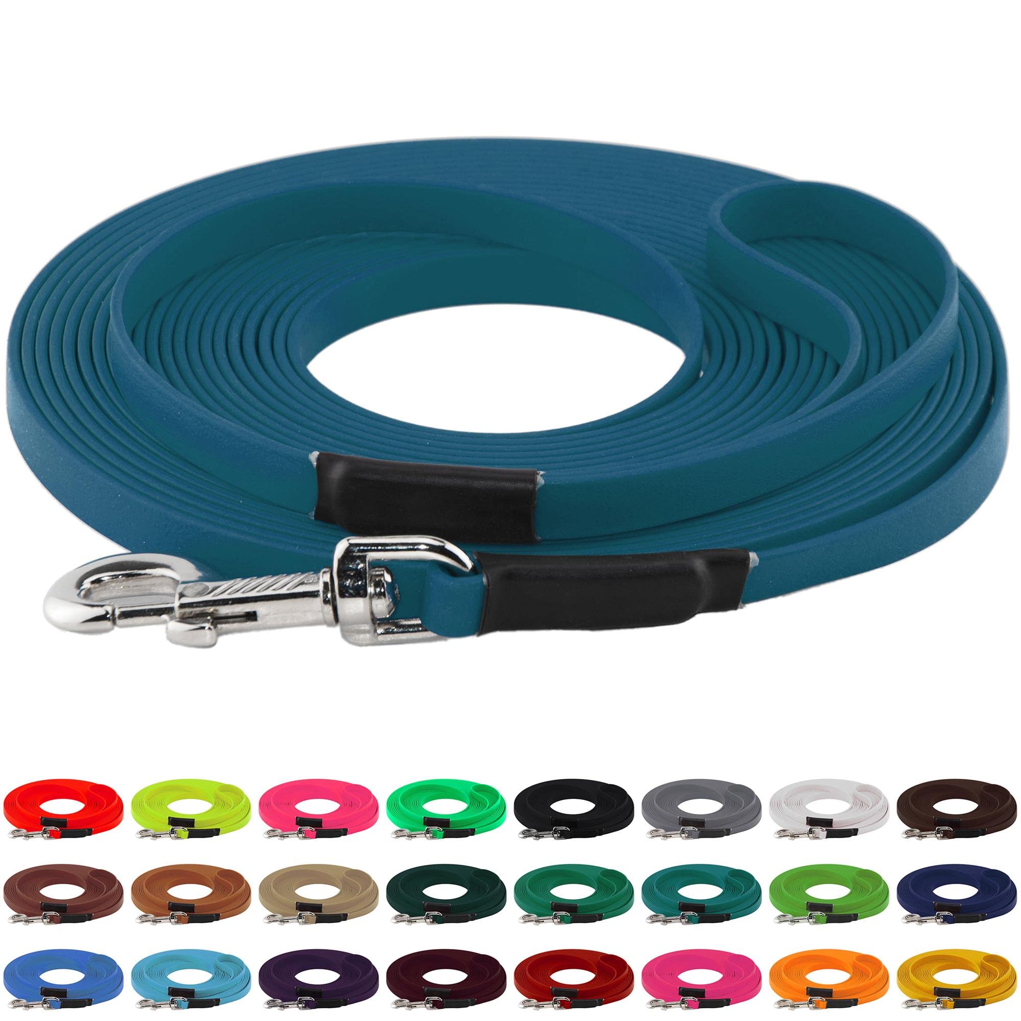 LENNIE BioThane Schleppleine, 19mm, Hunde ab 35kg, 10m lang, mit Handschlaufe, Lagune, genäht