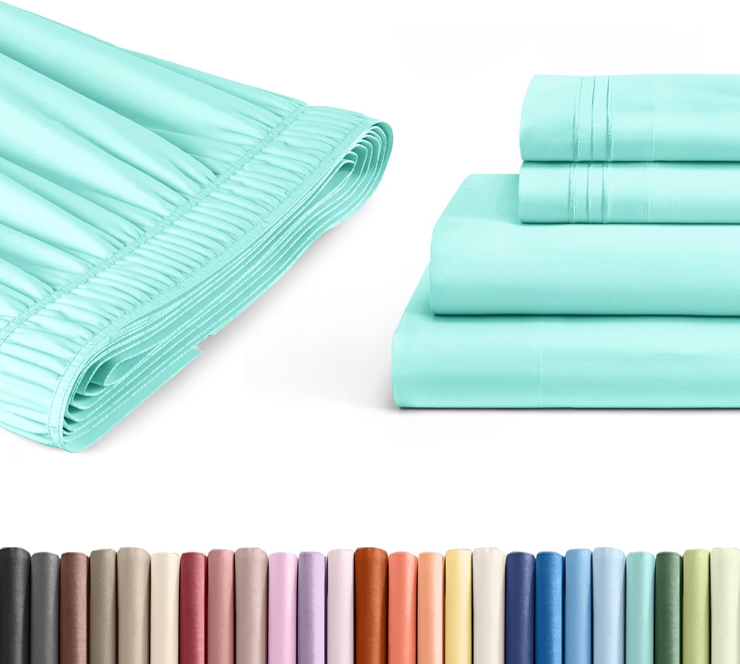 4 Piece Twin Spa Blue Bed Sheet Set + Spa Blue Adjustable Bedskirt with 15" Drop Bundle - Hotel Luxury Quality Sheets w/ 16 inch Deep Pockets - Easy-Fit - Cooling, Extra Soft & Wrinkle Free - Oeko-Tex