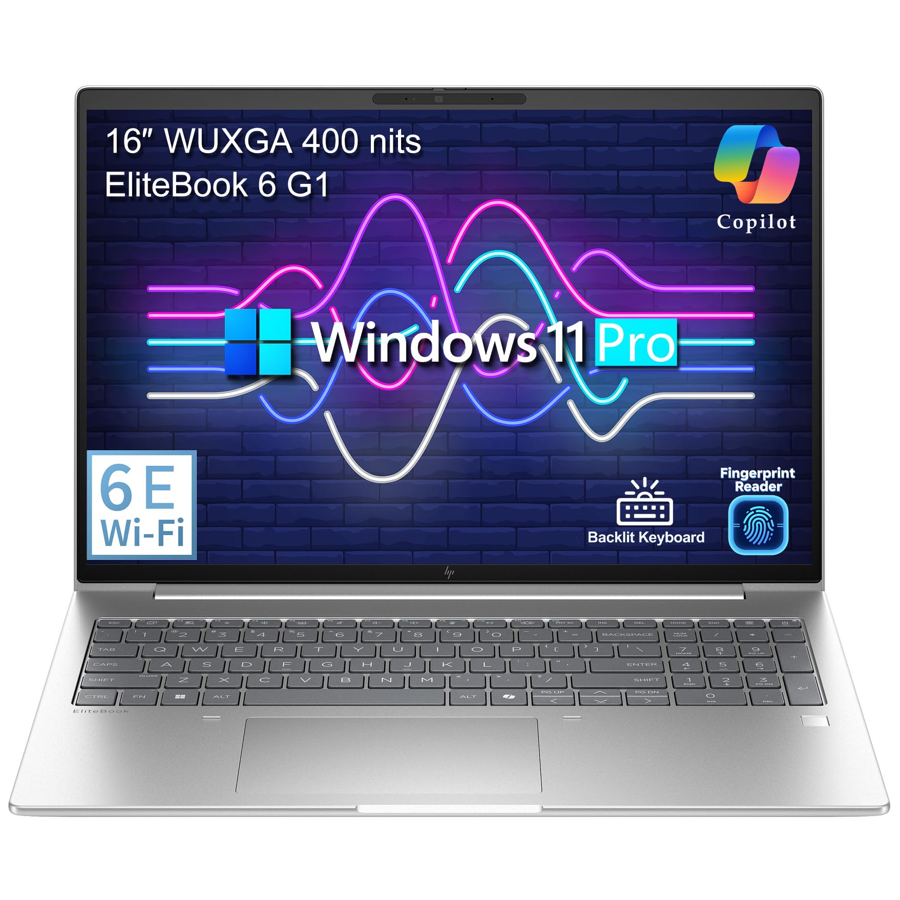 HP EliteBook 6 16" Business Laptop, AMD Ryzen 5, 16GB DDR5 RAM, 512GB SSD, Backlit Keyboard, Fingerprint Reader, Windows 11 Pro