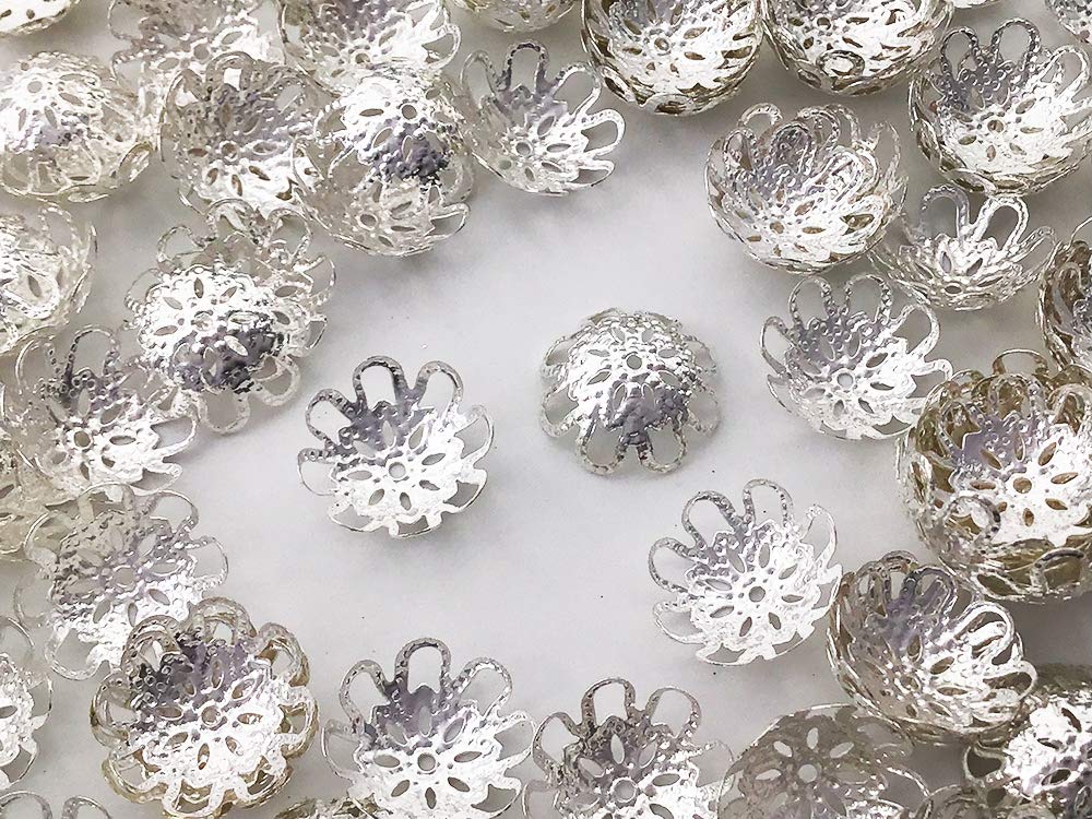 Amazon.co.jp: ビーズキャップ 14mm シルバー 白銀 座金 花座 200個 