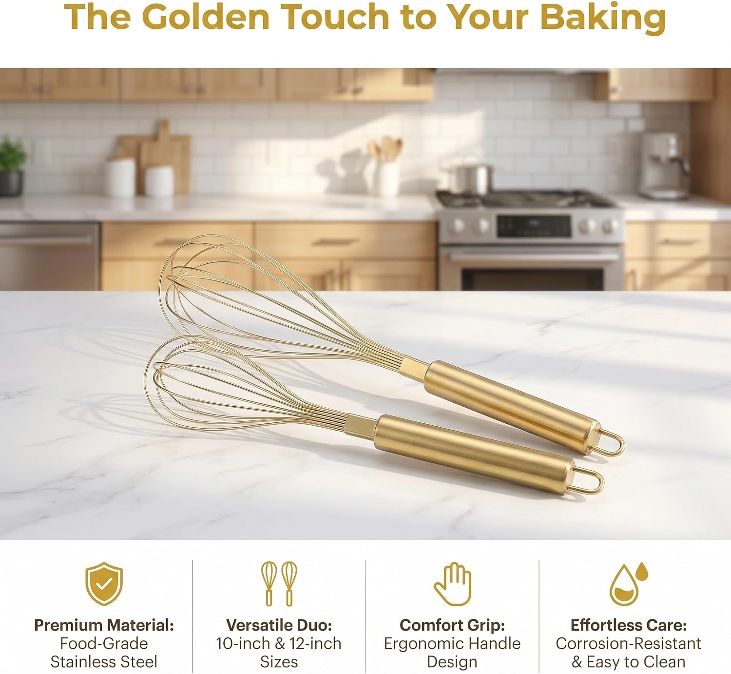 Cabilock 2pcs Stainless Steel Whisks: 10/12- Wire Balloon Whisk - Manual Kitchen Egg Beaters For Baking Cooking - Handheld Mixing Set image 3