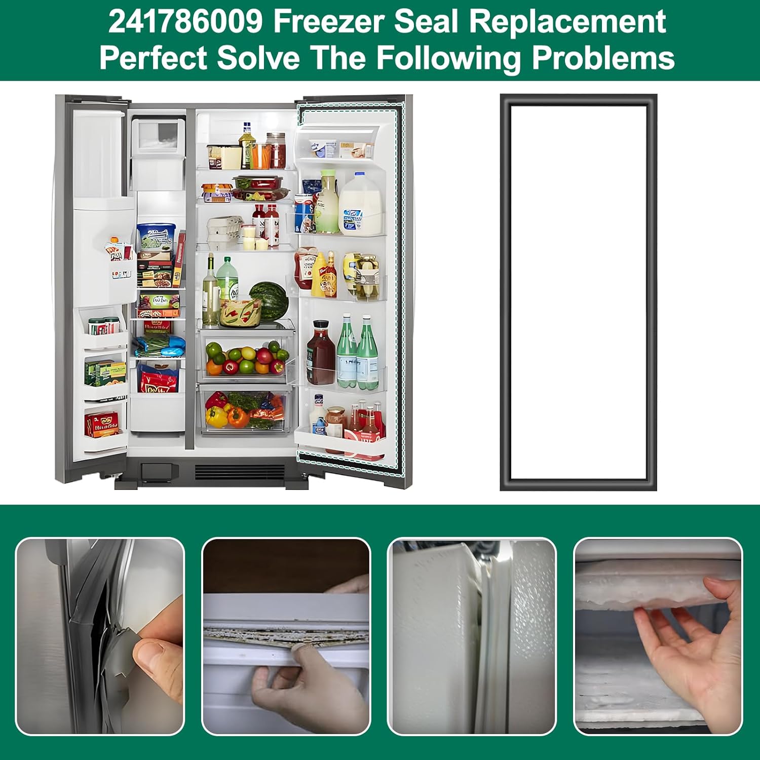 UPGRADED 241786009 241786013 Refrigerator Door Gasket Replacement Compatible with Frigidaire, Kenmore, Crosley Refrigerators Parts, Replaces 241786005 Side-By-Side Refrigerator Fresh Food Door Seal