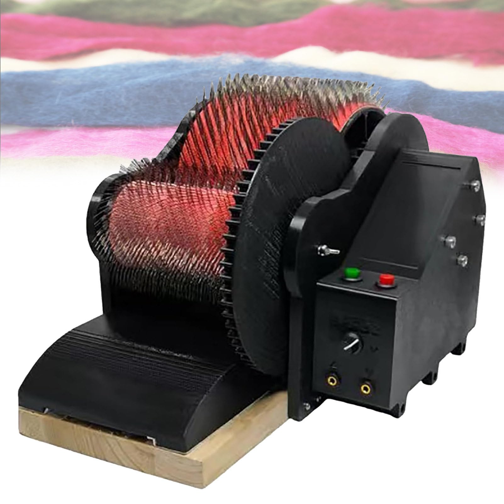 Pvxa Electric Wool Carding Machine, Wool Drum Carder Fiber Carding Machine, Adjustable Forward and Reverse Speed, with Foot Pedal, for DIY Craft Make Felt