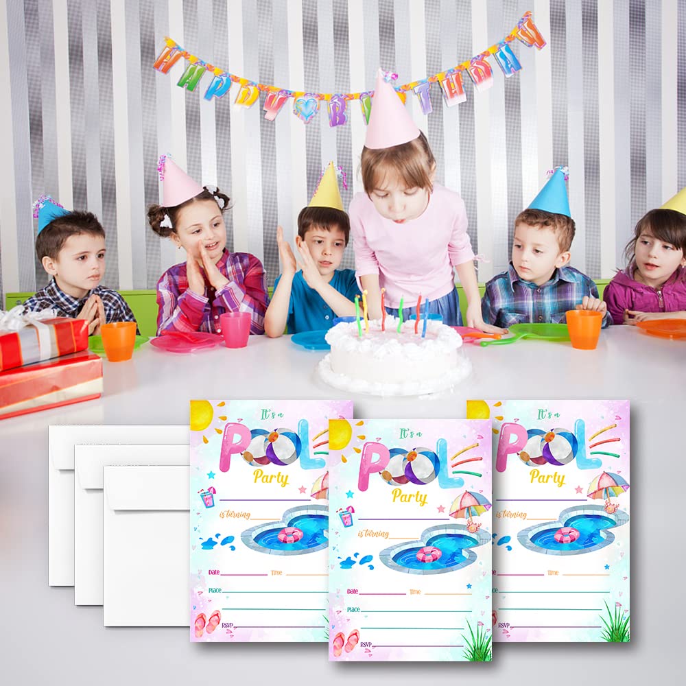 Pool Party Einladungskarten – 20 Stück + Umschläge, 10,2x15,2 Cm, Sommer-Pool-Theme