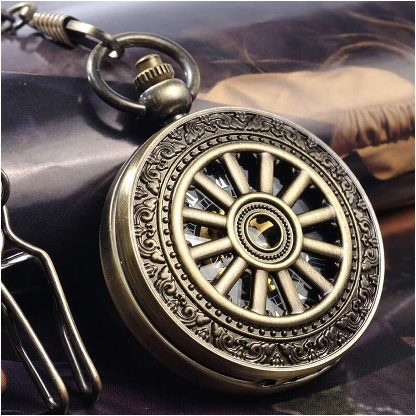 Mens Pocket Watch Mechanical Golden Case Roman Numerals