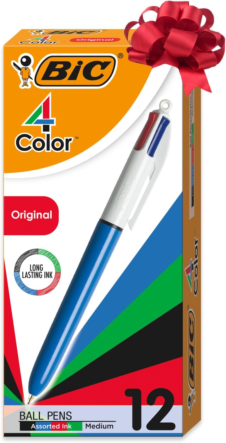 Bic 4-Color Retractable Ballpoint Pen, Medium Point (1.0mm), Assorted Colors, With Long-Lasting Ink, 12-Count
