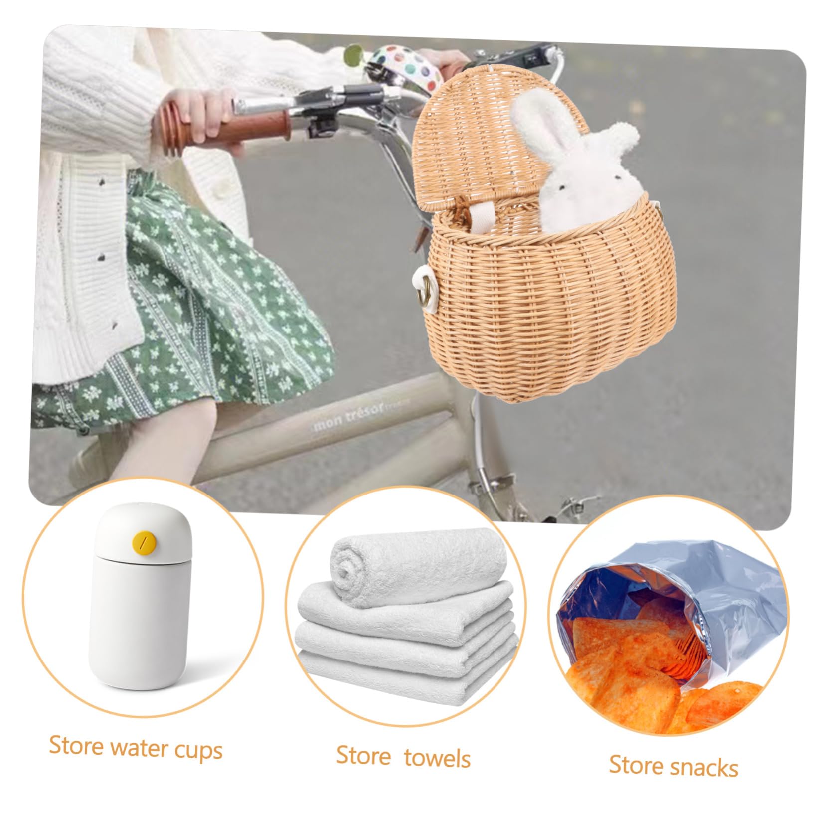Cesta De Ratán para Bicicleta Infantil Contenedor para Bicicletas Cesta para Patinete Práctica